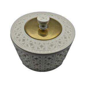 Vintage Lenox Horizon Ivory Vanity Candy Dish w/ Lid 24K Gold Trim Mid Century